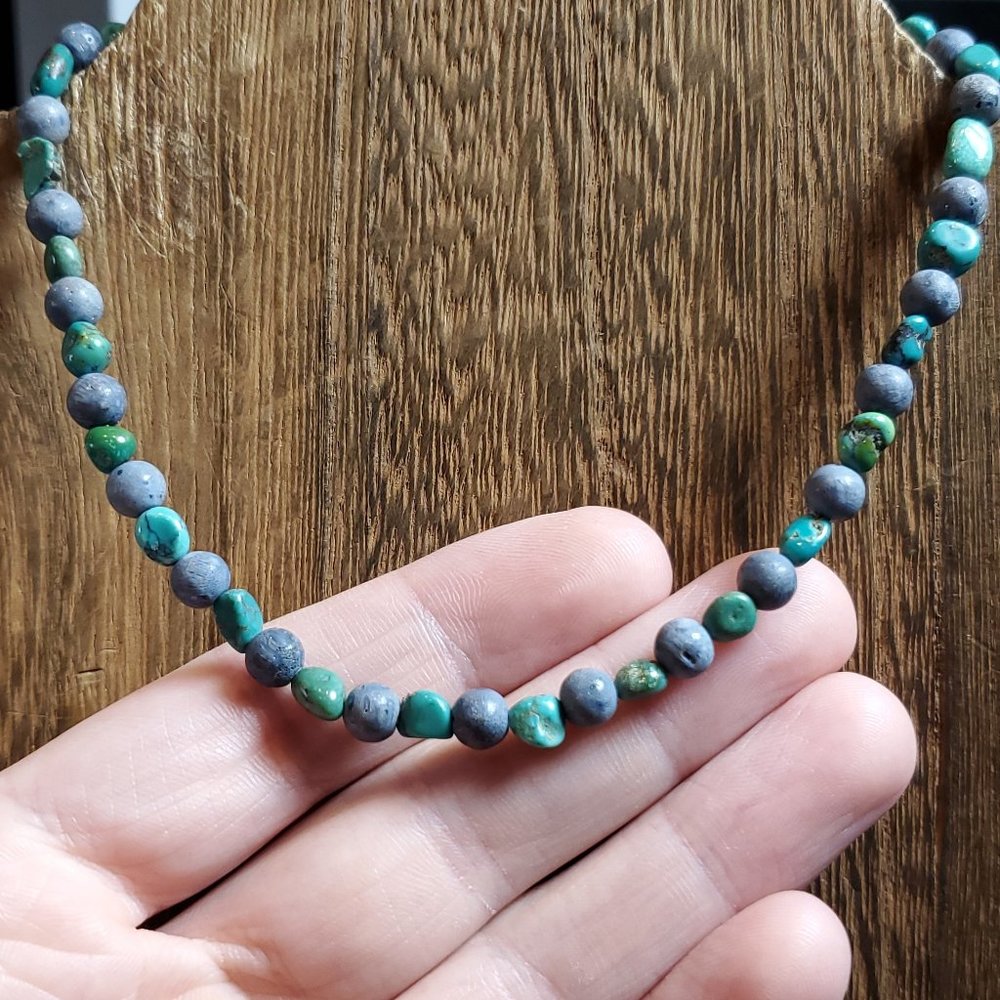 12 Inch 925 Sterling Silver Blue Green Stone Choker Necklace